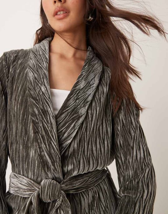 YAS textured velvet belted blazer co-ord in black ink - Image 3