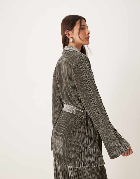 YAS textured velvet belted blazer co-ord in black ink - Image 4