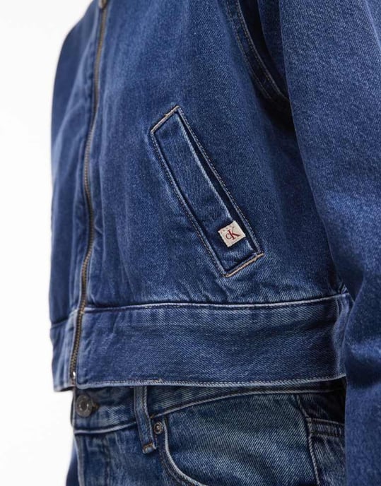Calvin Klein Jeans sherpa collar zip thru denim jacket in mid wash - Image 3