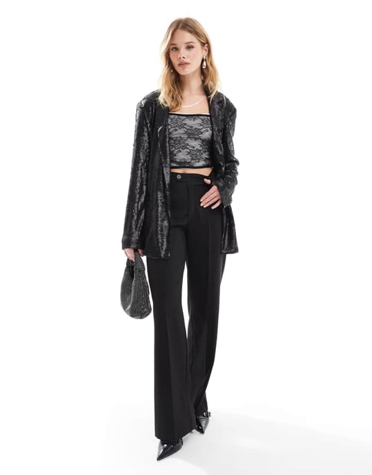 ASOS DESIGN sequin tie waist blazer in black - Image 2