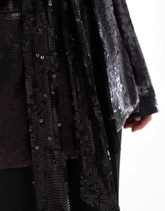 ASOS DESIGN sequin tie waist blazer in black - Image 3
