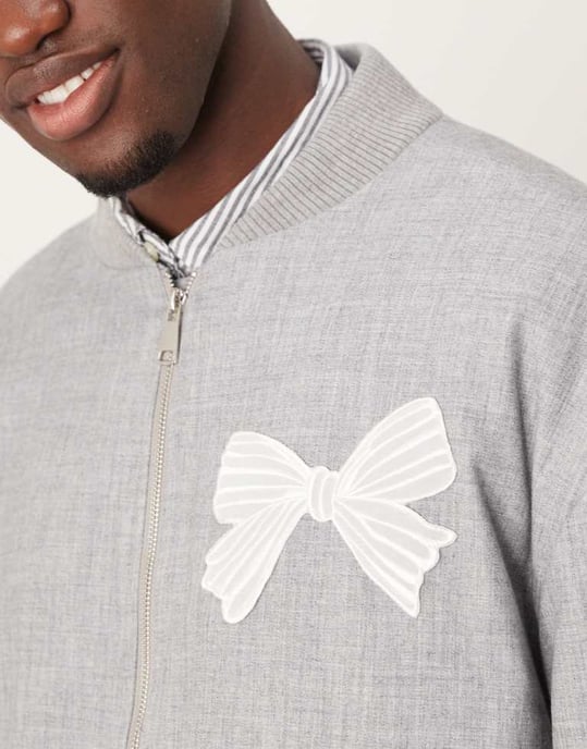 Sister Janeunisex bow embroidered bomber jacket in grey - Image 3