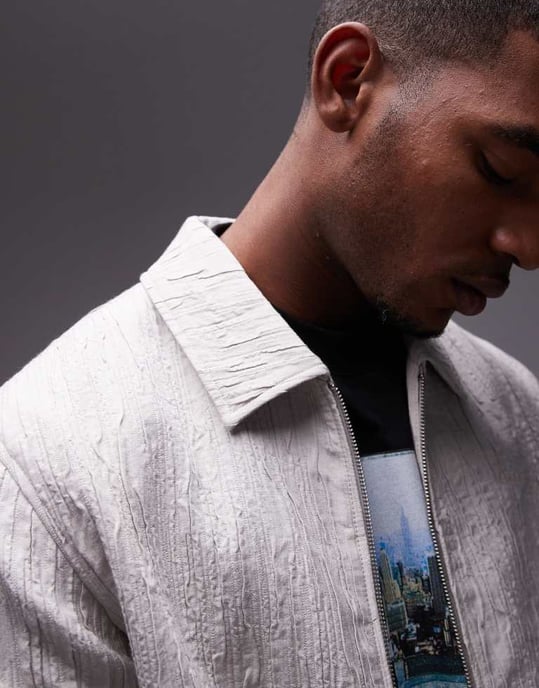 Topman premium textured harrington jacket in stone - Image 2