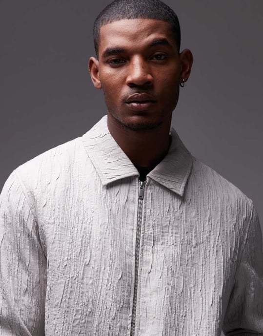 Topman premium textured harrington jacket in stone - Image 4