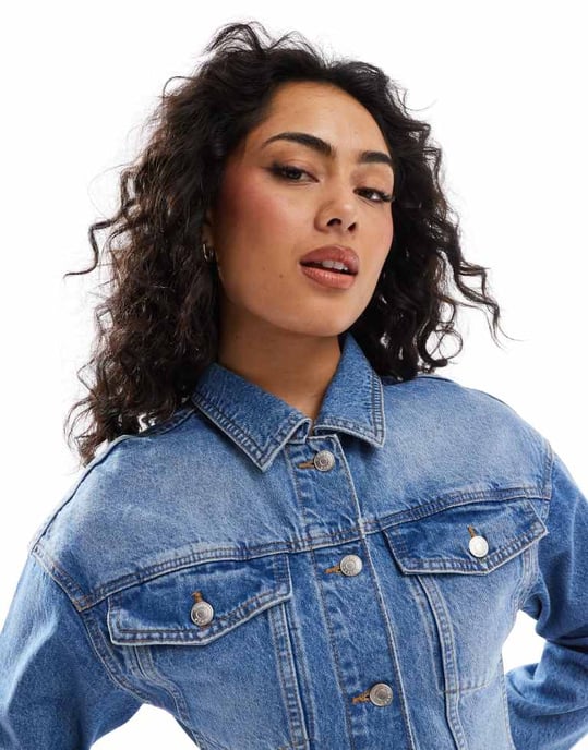ASOS DESIGN denim cinched jacket in mid blue - Image 3