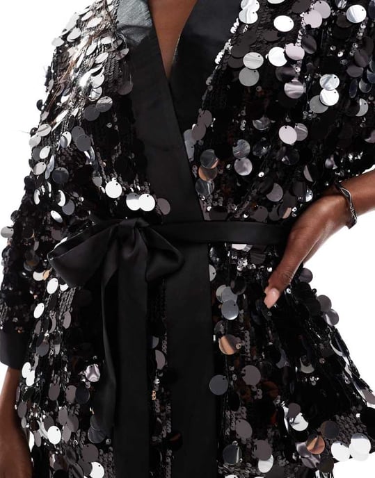 ASOS DESIGN disco sequin kimono in black - Image 2
