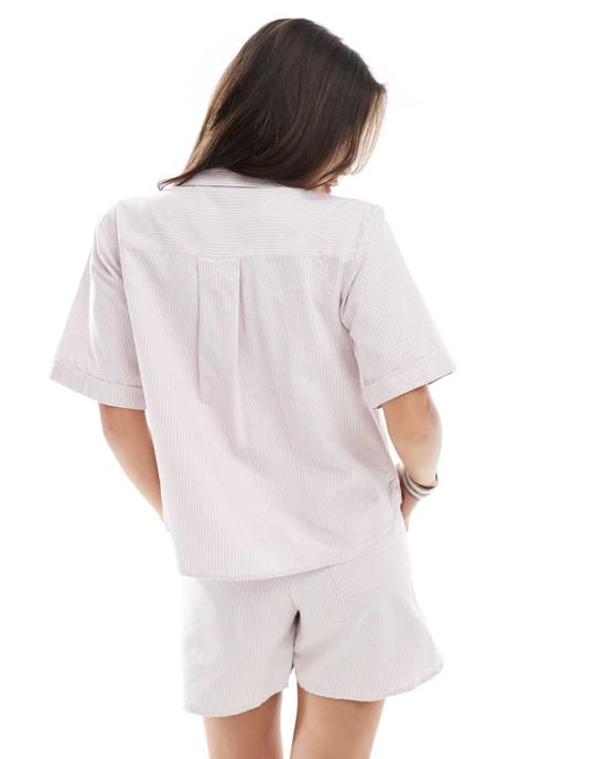 JJXX koord oversized kortärmad skjorta i rosa randig - Image 4