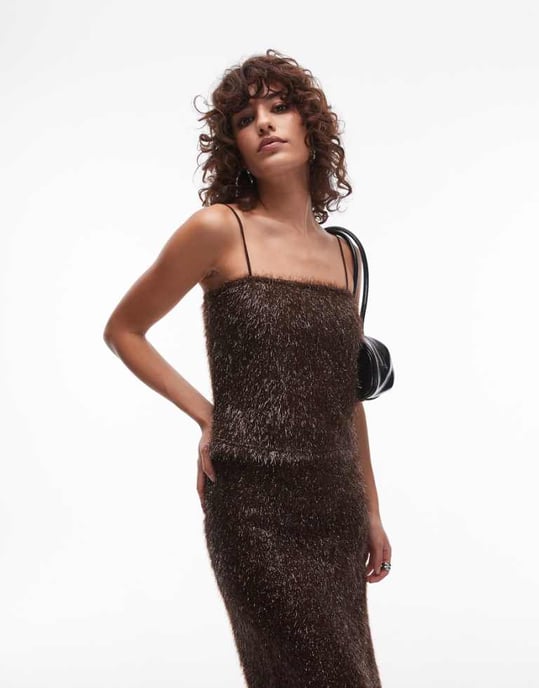 Topshop tinsel top in brown - Image 1