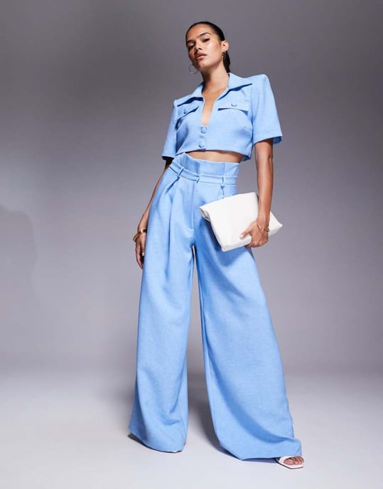 ASOS LUXE co-ord cropped tailored shirt in light blue - Image 1