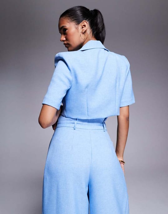 ASOS LUXE co-ord cropped tailored shirt in light blue - Image 2