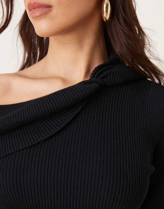 Abercrombie & Fitch knapplång topp med krage i svart - Image 3