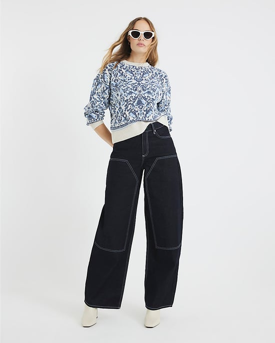 River Island Womens Jumper Blue Paisley Jacquard - Image 5