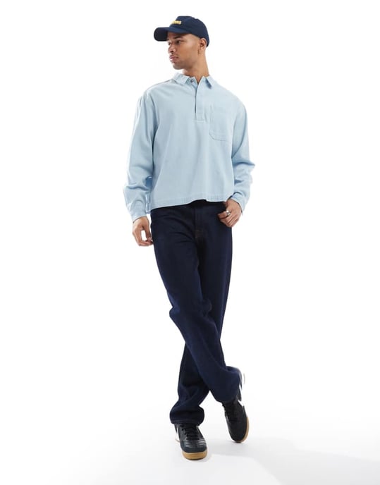 ASOS DESIGN boxy oversized overhead denimskjorta i ljusblå - Image 2