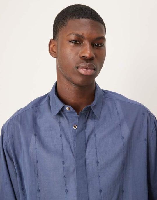 ASOS DESIGN boxy oversized shirt with embroidery in navy - Image 2