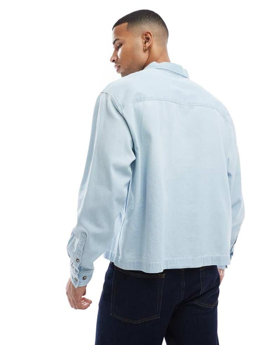 ASOS DESIGN boxy oversized overhead denimskjorta i ljusblå - Image 3