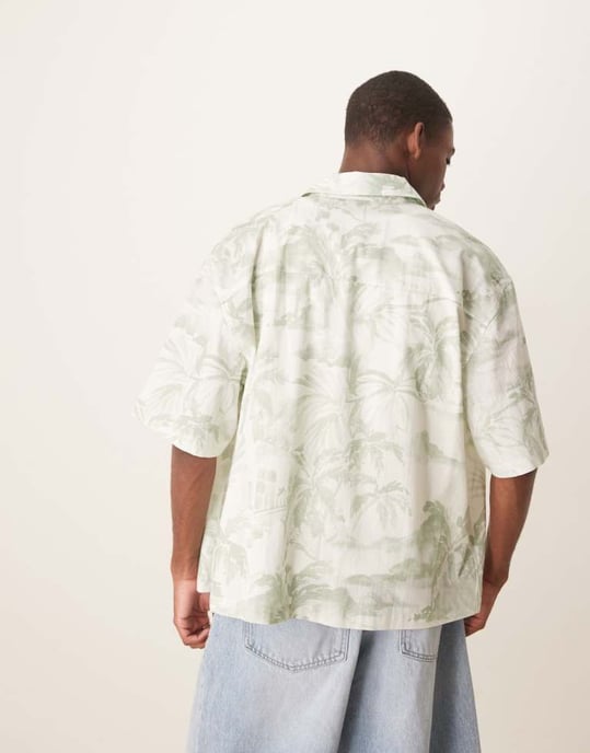 ASOS DESIGN boxy oversized shirt with floral print in green - Image 2