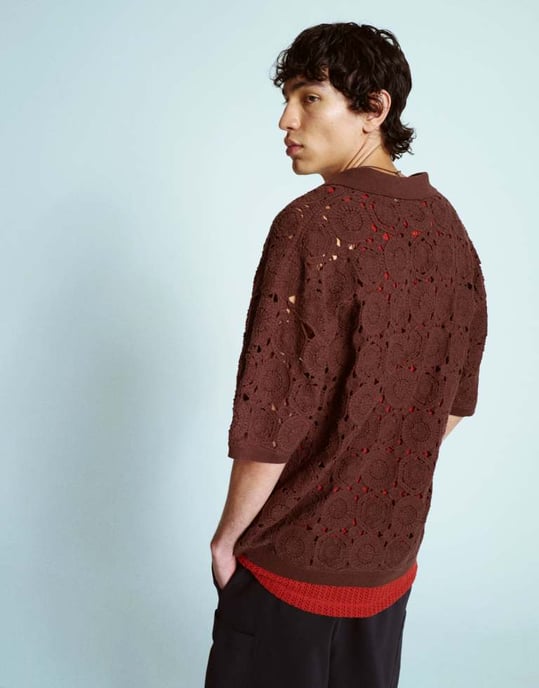 Topman relaxed floral crochet shirt in brown - Image 2
