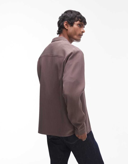 Topman long sleeve chunky plisse in chocolate - Image 3