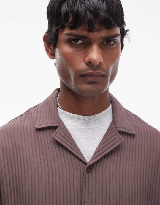Topman long sleeve chunky plisse in chocolate - Image 4