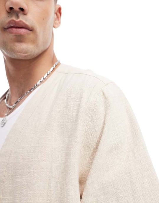 ASOS DESIGN texturerad kimono-skjorta i sten - Image 2