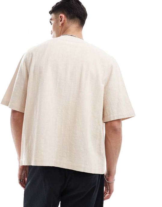 ASOS DESIGN texturerad kimono-skjorta i sten - Image 3