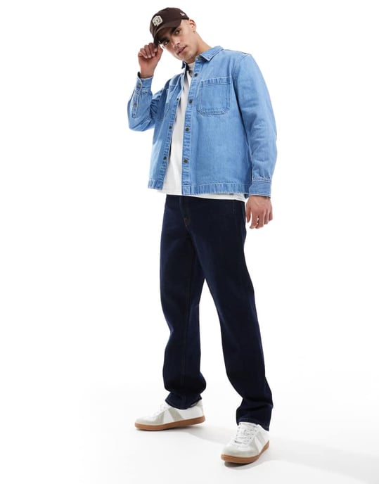 Lee avslappnad passform 2-fickad overshirt med broderi på ryggen - Image 2