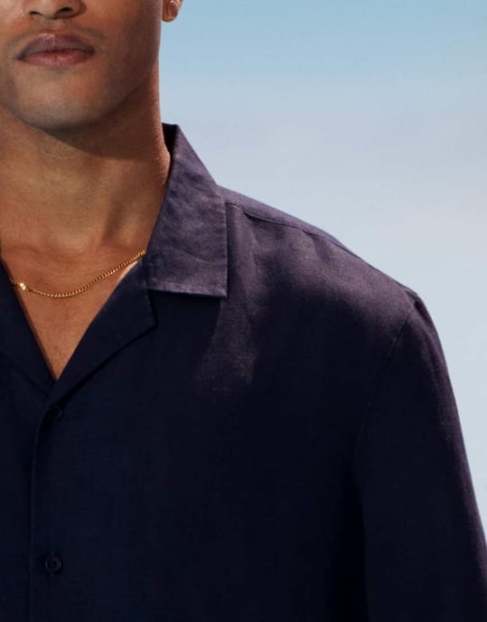 Topman regular fit skjorta med kort ärm i linneblandning i marinblå - Image 4