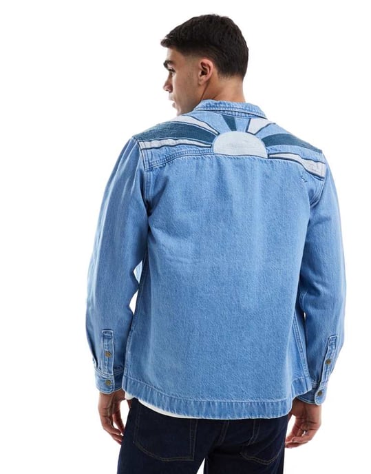 Lee avslappnad passform 2-fickad overshirt med broderi på ryggen - Image 4