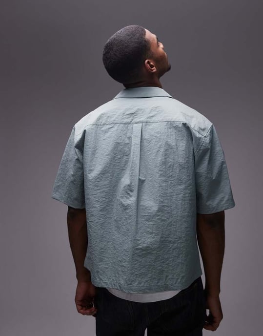 Topman short sleeve cropped boxy fit technical shirt in green - Image 2