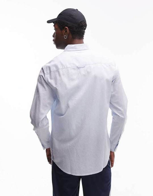 Tommy Jeans regular linne skjorta i blått - Image 4