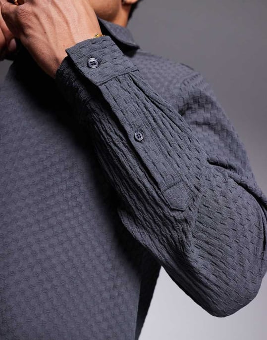 ASOS DESIGN boxy rutig regular skjorta i kolgrå - Image 3