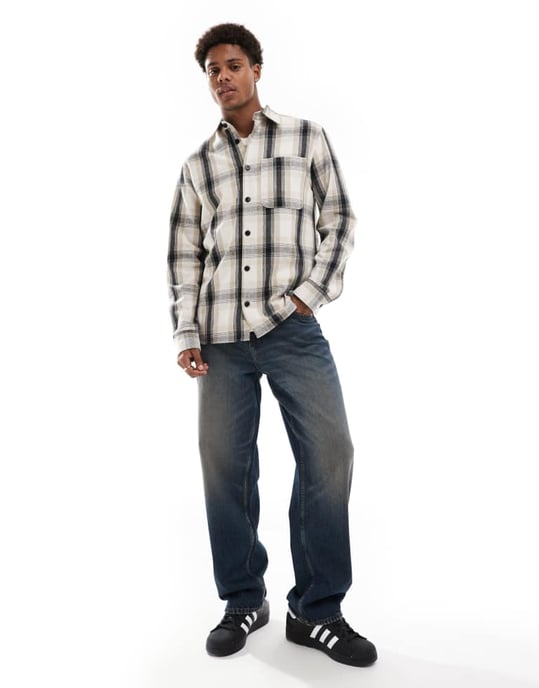 JJ Rebel tunga rutiga skjortjacka i beige - Image 4