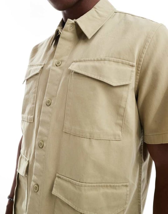 ONLY & SONS 4 pocket utility shirt in light brown - Image 2