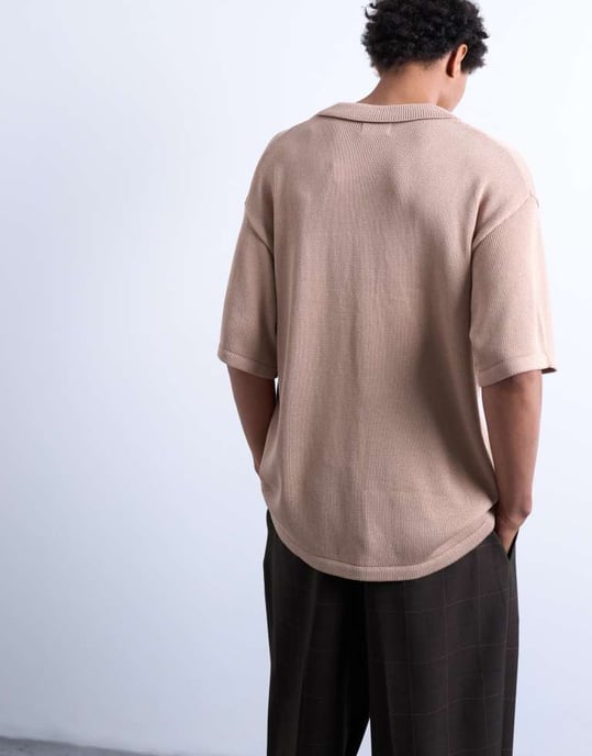 Topman relaxed button through shirt in stone - Image 1