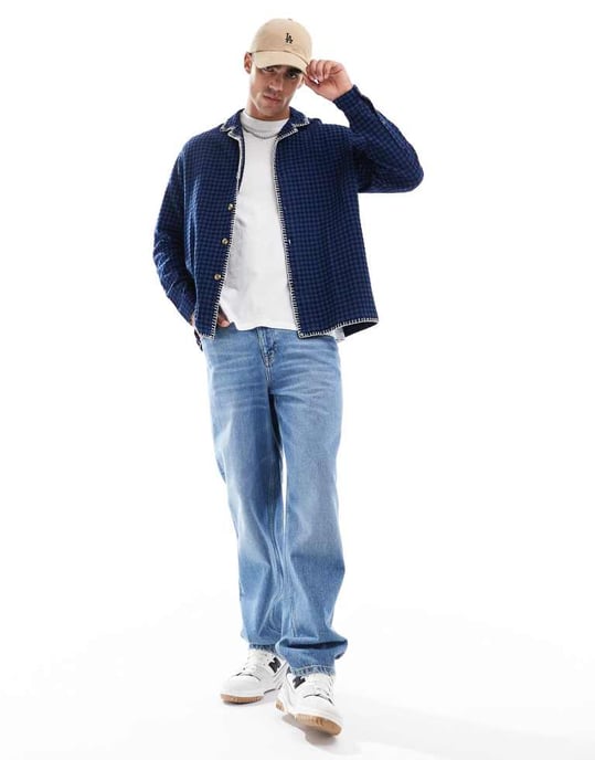 ASOS DESIGN relaxed revere shirt in navy waffle - Image 2