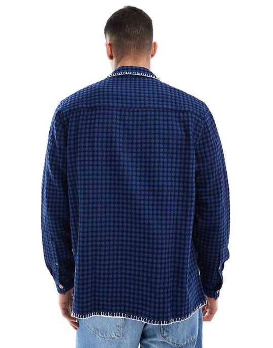 ASOS DESIGN relaxed revere shirt in navy waffle - Image 3