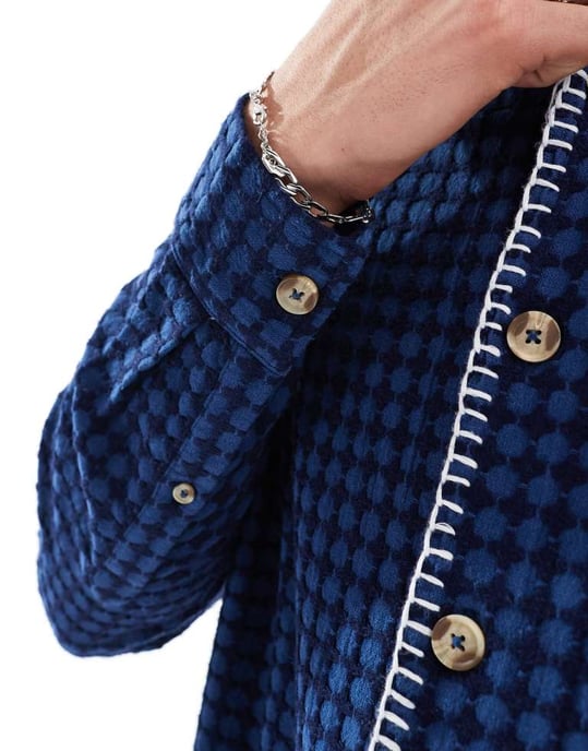 ASOS DESIGN relaxed revere shirt in navy waffle - Image 4