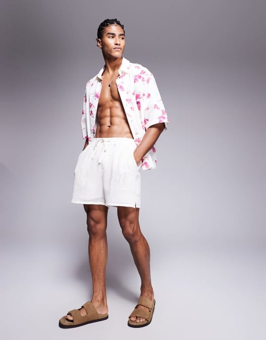 ASOS DESIGN oversized shirt with floral print in white - Image 1