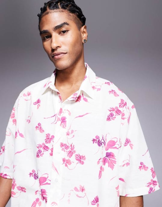 ASOS DESIGN oversized shirt with floral print in white - Image 2