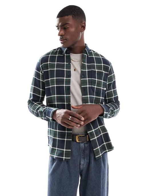 Farah Marcelo check longsleeve shirt in navy - Image 1
