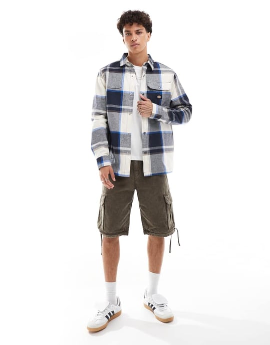 Dickies Nimmons stor rutig skjorta i off-white och grå multifärgad - Image 3