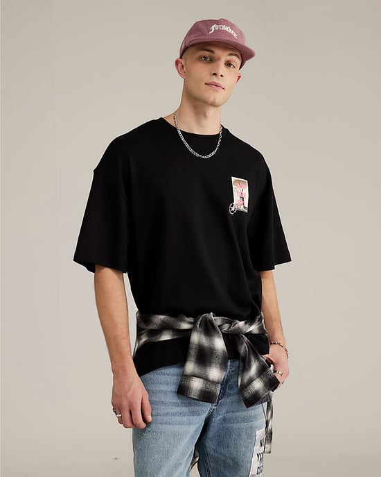 River Island Mens T-Shirt Real Hackney Dave Black New York - Image 1