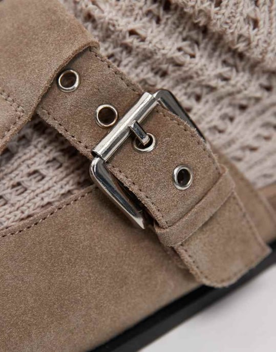 Topshop Annie äkta läder spänne träskor i taupe mocka - Image 4