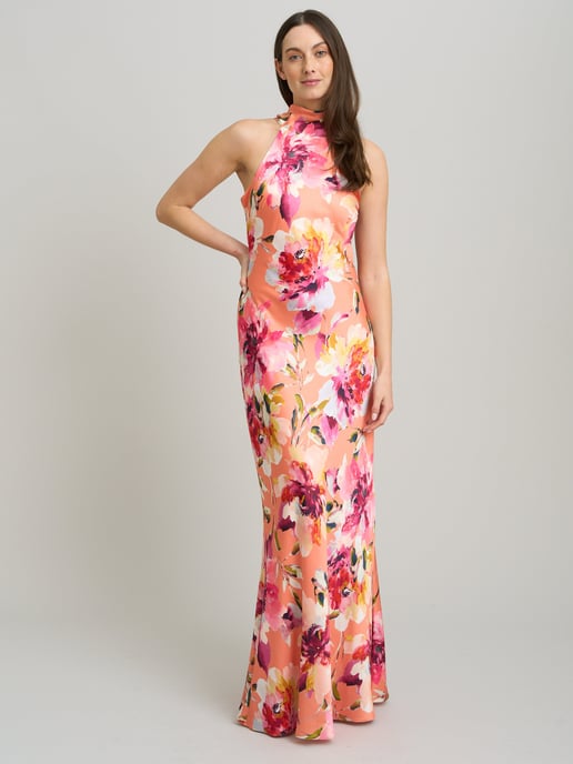 Margo Satin Floral Print Tie Neck Dress - Image 4