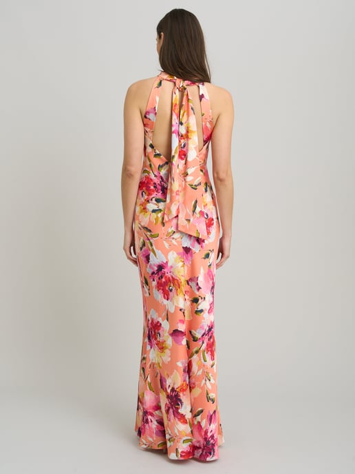 Margo Satin Floral Print Tie Neck Dress - Image 5
