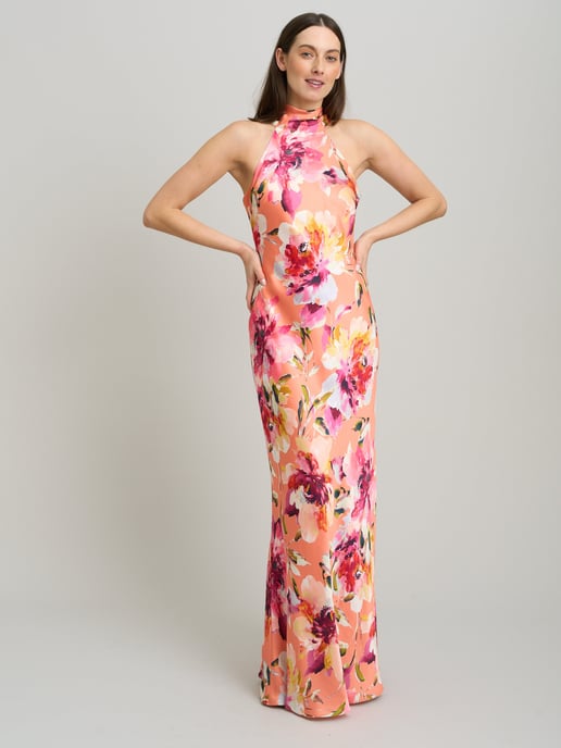 Margo Satin Floral Print Tie Neck Dress - Image 6