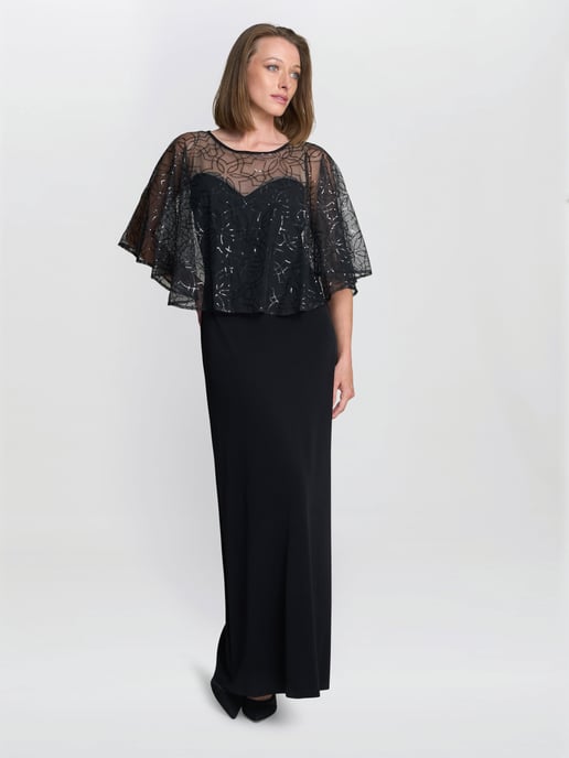 Anoushka Maxi Dress With Sheer Beaded Cape - Image 1