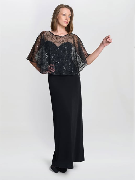 Anoushka Maxi Dress With Sheer Beaded Cape - Image 4
