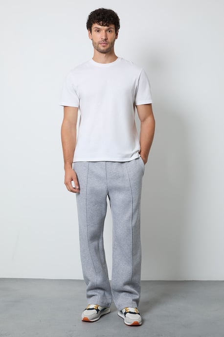 Grey Marl Pintuck Straight Leg Joggers - Image 2