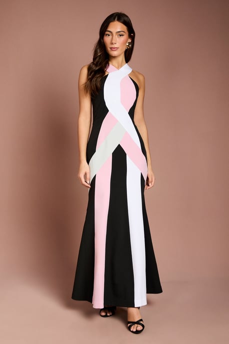 Cross Over Detail Colour Block Midi Dress - Image 1